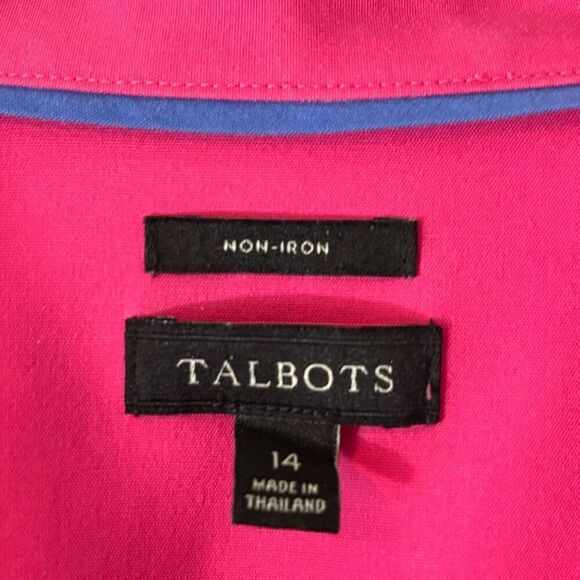 Talbots 14 Non-iron cotton rose pink sleeveless button front collared spandex bl - Picture 6 of 8